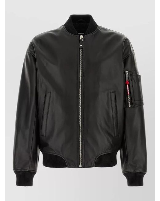 DSquared² Black Leather Bomber Jacket for men