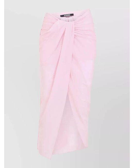Jacquemus Pink High Waist Draped Asymmetric Ruched Skirt