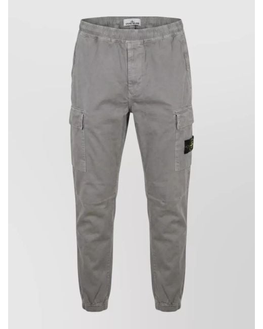 Stone Island Gray Cotton Trousers Cargo Design Multiple Pockets for men