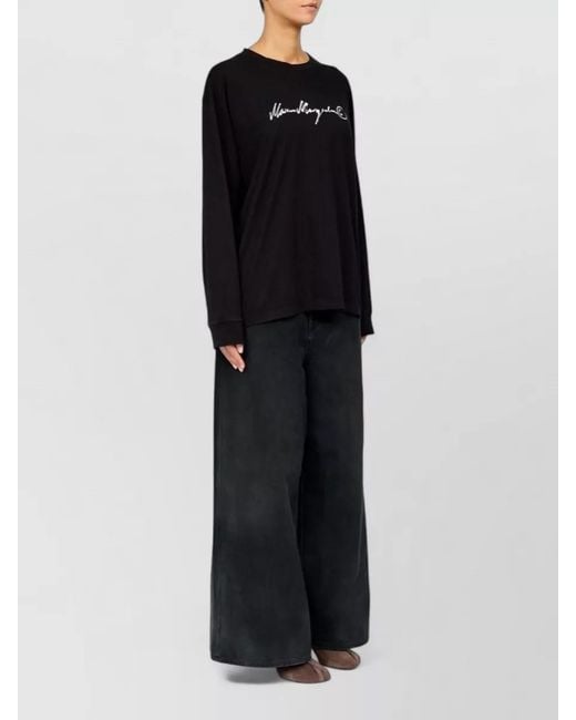 MM6 by Maison Margiela Black Branded Cotton Long Sleeve Casual T-Shirt