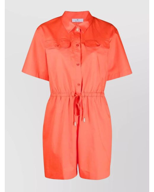 Paul Smith Orange Cotton Short-Sleeve Above-Knee Playsuit