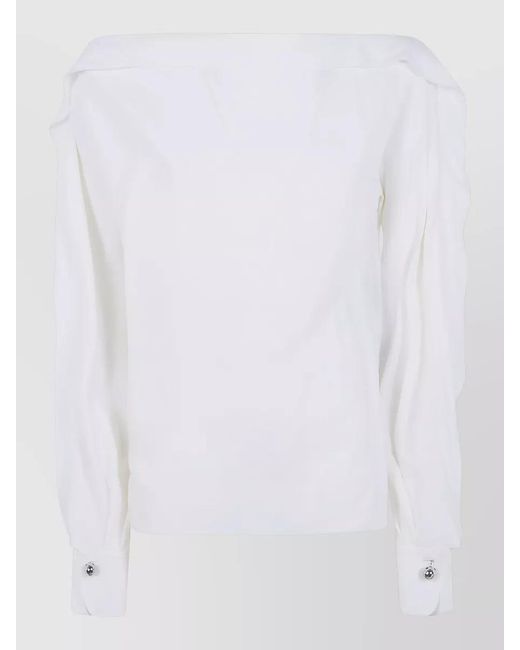 Lanvin White Silk-Blend Long-Sleeve Ruffled Knitted Top