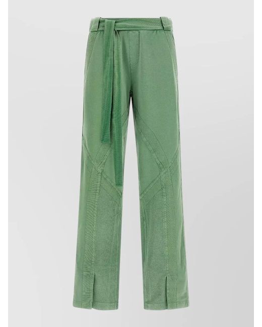 The Attico Green Cotton Front Split Wide-Leg Trousers
