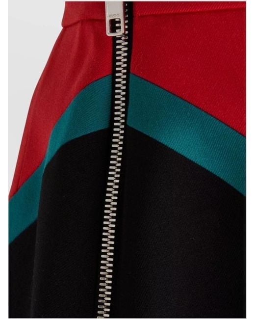 Gucci Red Wool High-Rise Diagonal-Stripe A-Line Midi Skirt