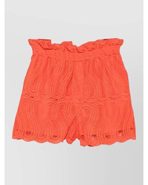 Raquel Diniz Red Bahia Lace Ruffle Shorts Scalloped Hem
