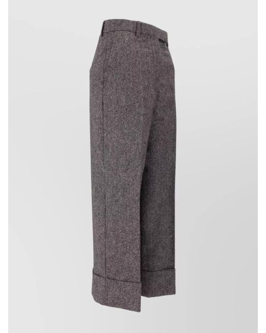 Thom Browne Gray Wool High-Rise Wide-Leg Cropped Trousers