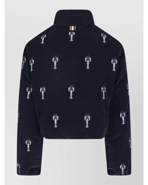 Thom Browne Blue Color Block Padded Cropped Coat High Collar