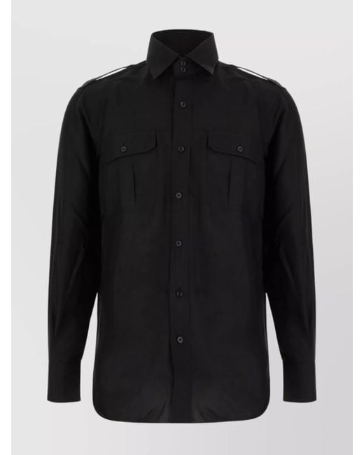 Tom Ford Black Silk Shirt With Button-Down Collar And Chest Pockets for men