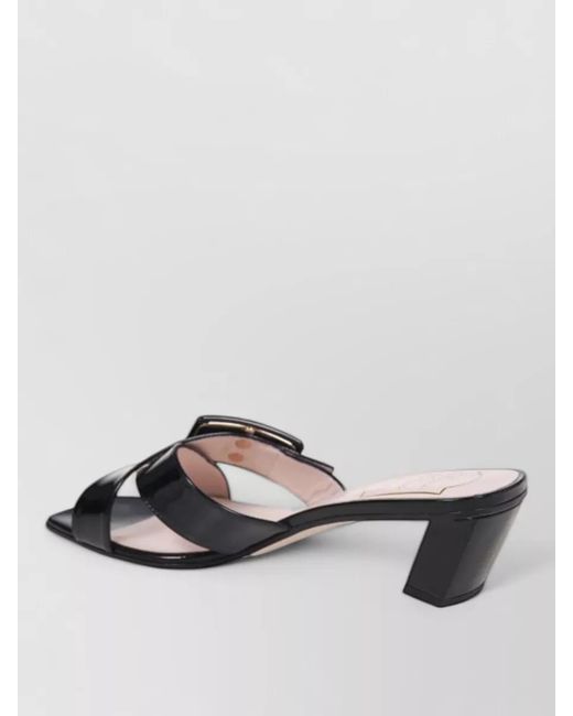 Roger Vivier Black Buckle Mule Sandals Open Toe Block Heel