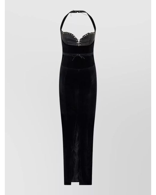Ludovic de Saint Sernin Black Grace Long Dress Velvet Studded Slit