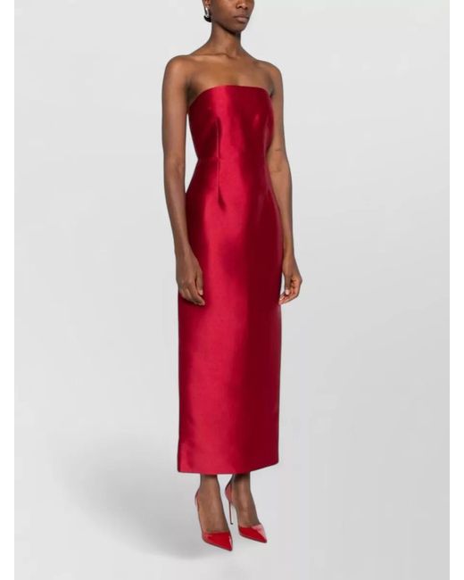 Solace London Red Renee Strapless Satin Midi Slit Dress