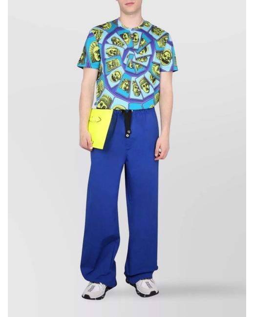 Versace Blue Cotton Drawstring Loose Fit Trousers for men