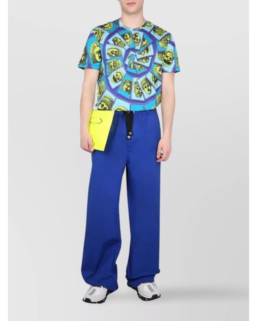 Versace Blue Cotton Drawstring Loose Fit Trousers for men