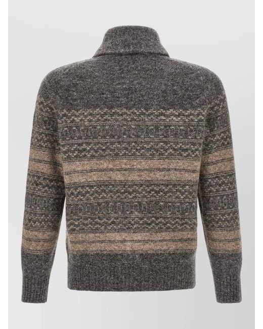Brunello Cucinelli Gray Nordic Jacquard Shawl Neck Knit Cardigan for men