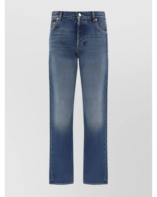 McQueen Blue Denim Mid-Rise Straight-Leg Jeans for men