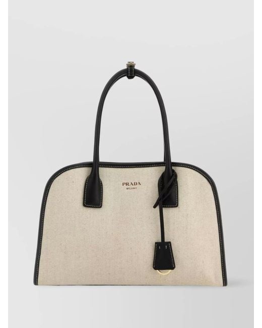 Prada Natural Medium Shopping Bag Structured Shape