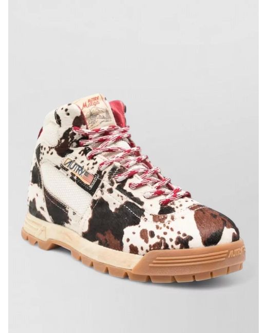 Autry Pink Leather Animal-Print Ankle Sneakers
