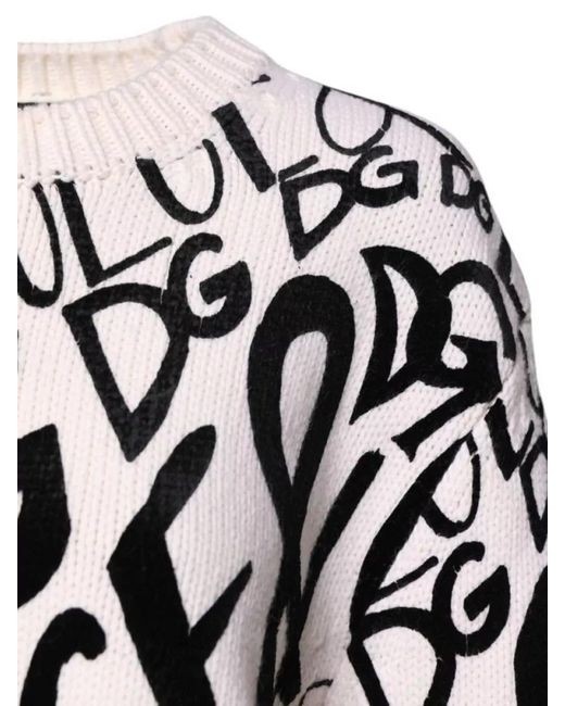 Dolce & Gabbana Black Wool Relaxed-Fit Logo-Print Sweater