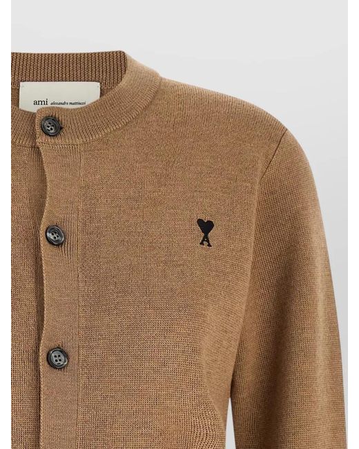 AMI Brown Ami De Coeur Cardigan Ribbed Trim