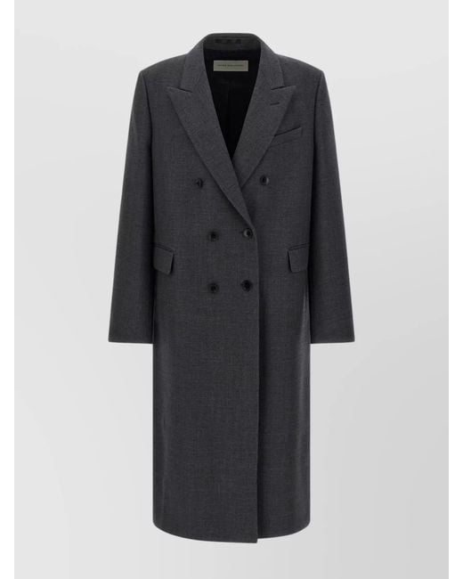 Dries Van Noten Black Wool Long Double-Breasted Coat for men