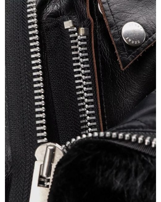 Sacai Black Leather Jacket With Faux Fur Inserts