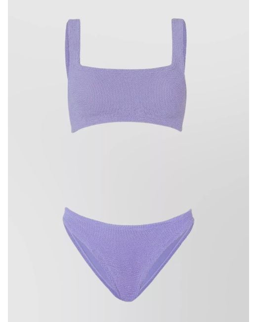 Hunza G Purple Crinkle Off-Shoulder Square-Neck Swimsuit