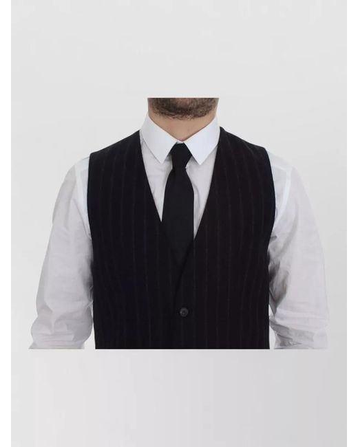 Dolce & Gabbana Blue Striped Wool Waistcoat for men