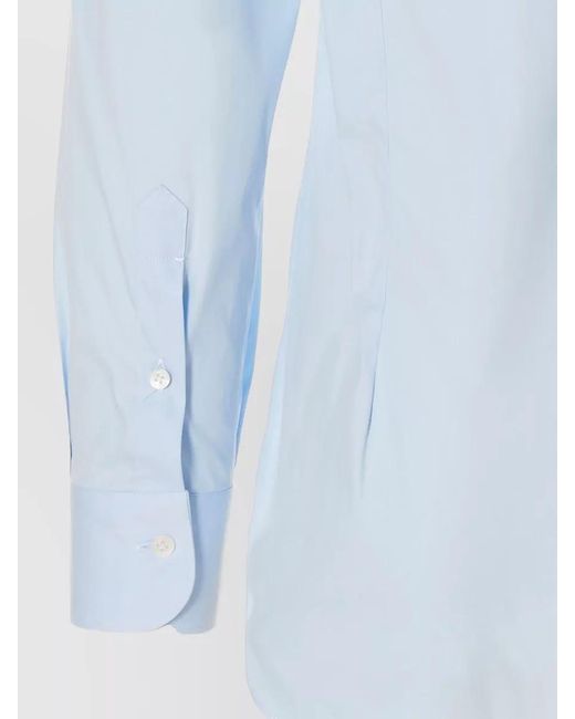 Barba Napoli Blue Poplin Shirt Button Down Collar Cuffs for men