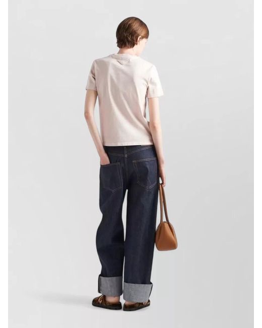 Prada Natural Short Sleeve Regular Fit Round Neck Top