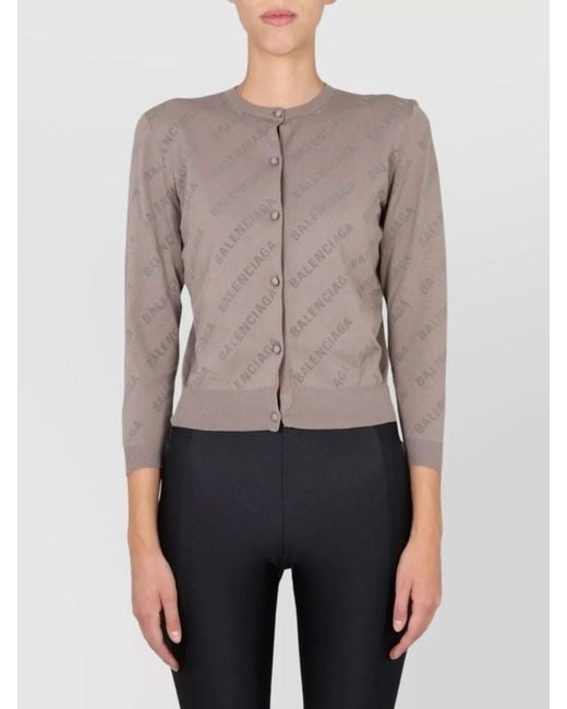 Balenciaga Gray Cropped Logo-Embossed Cardigan