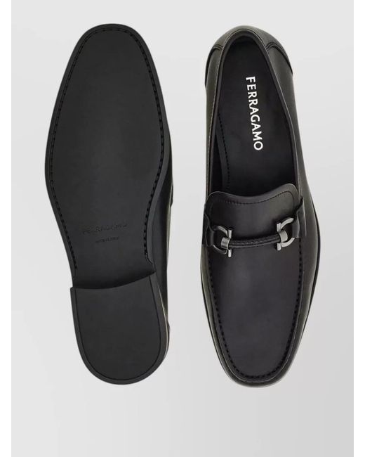 Ferragamo Black Gancini Detail Tubular Leather Loafers Rubber Sole for men