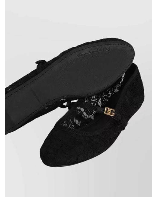 Dolce & Gabbana Black Taormina Lace Mary Jane Ballet Flats
