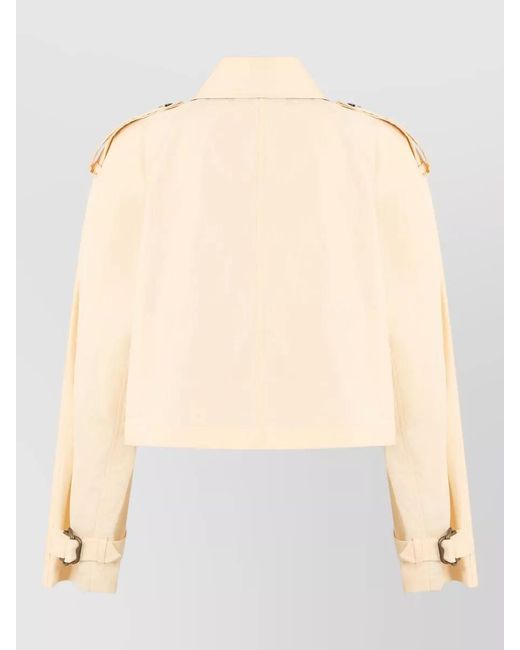 Burberry Natural Cropped Cotton Jacket Structured Shoulders Strap Detail