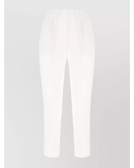 Brunello Cucinelli White Silk Cropped Straight-Leg Trousers