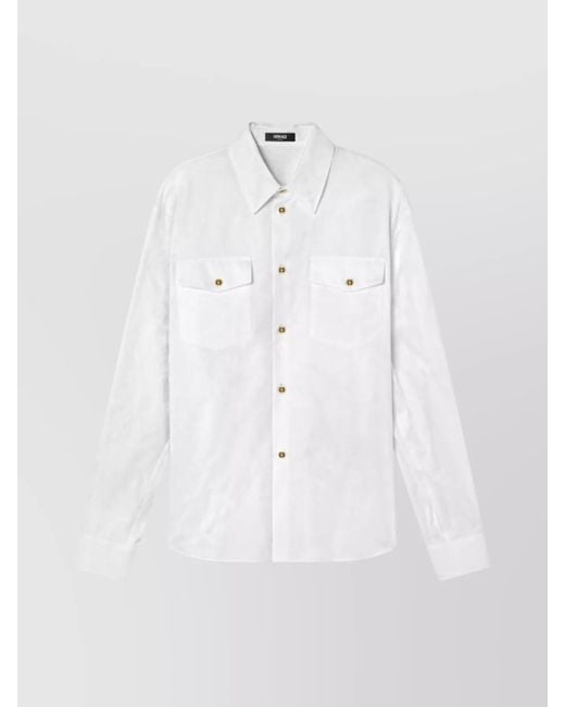 Versace White Barocco Pattern Shirt With Flap And Front Pockets for men