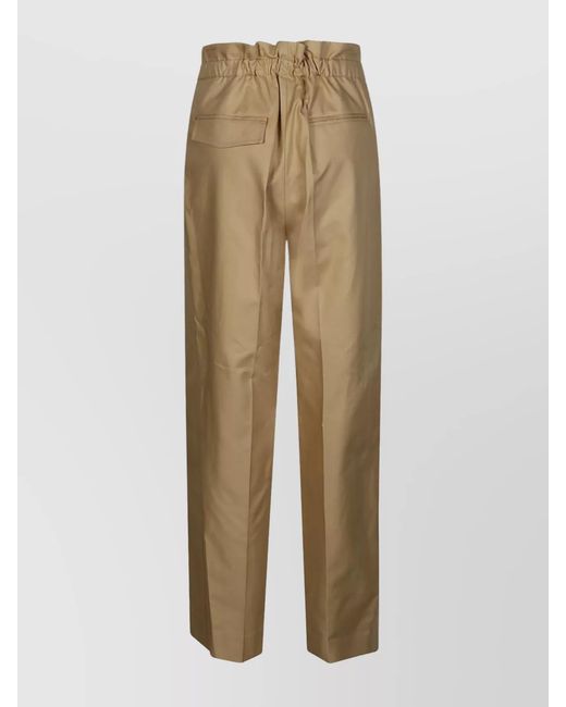 Victoria Beckham Natural Gathered Waist Cotton Trousers
