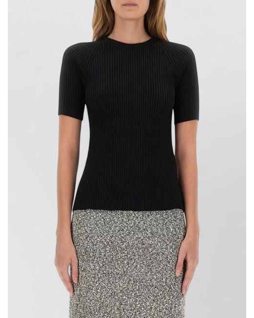 Tory Burch Black Ribbed Slim-Fit Short-Sleeve Knit Top