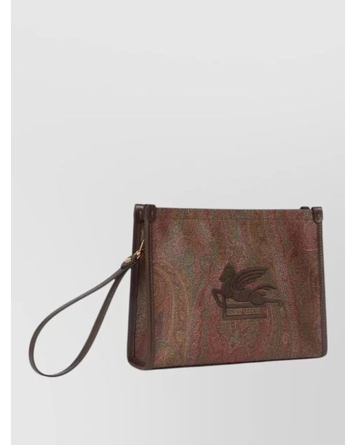 Etro Brown Paisley Clutch Bag Pegasus Embroidery Pouch