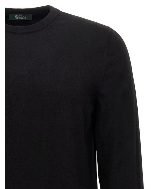 Zanone Black Wool Crew-Neck Long-Sleeve Jumper for men