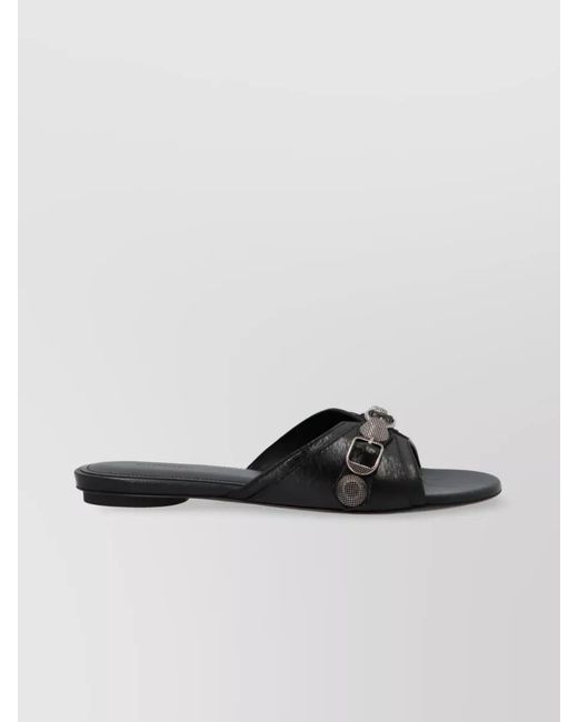 Balenciaga Black Leather Flat Sandals