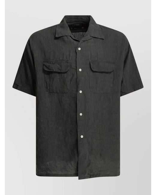 Beams Plus Black Linen Shirt Chest Pockets Short Sleeves for men