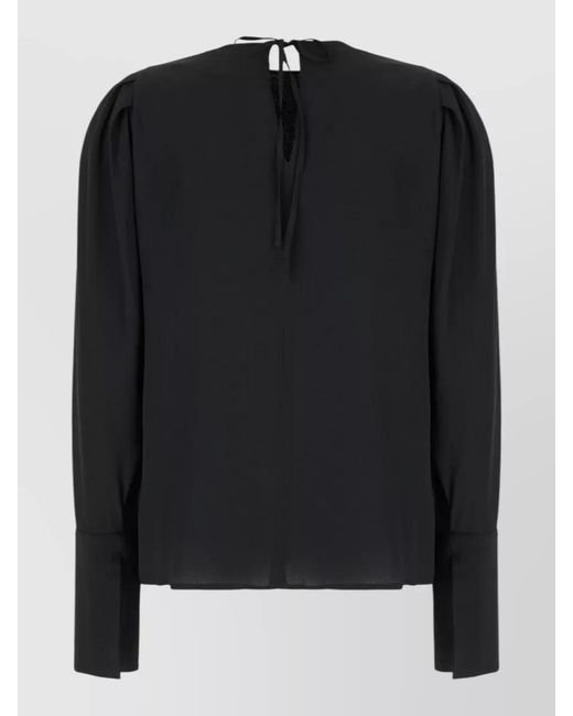 Erika Cavallini Semi Couture Black Blouse Long Sleeves Tie Detail Keyhole