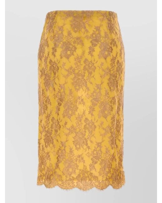 Saint Laurent Yellow Embroidered Pencil Skirt