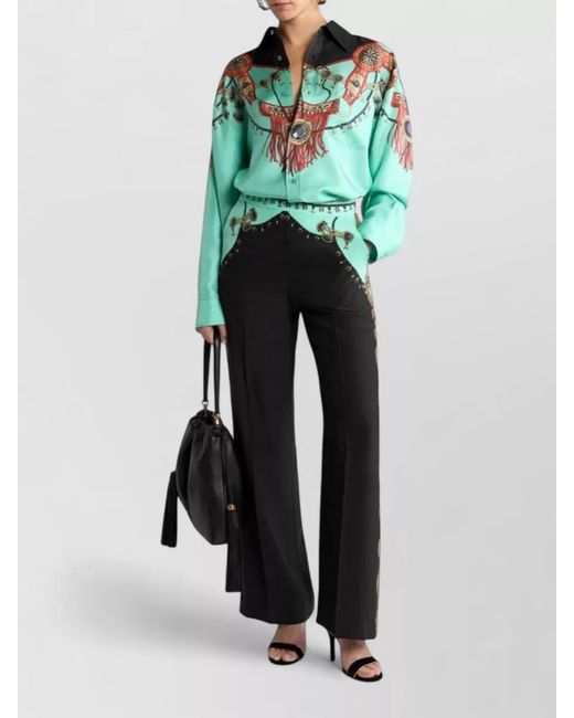 Etro Green Printed Silk Relaxed-Fit Shirt