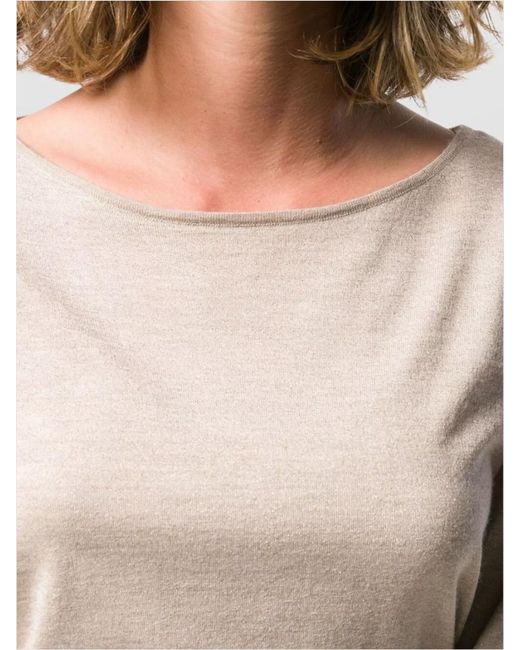 Brunello Cucinelli Natural Cashmere Silk Mélange Boat Neck Slim-Fit Long-Sleeve Knitted Top