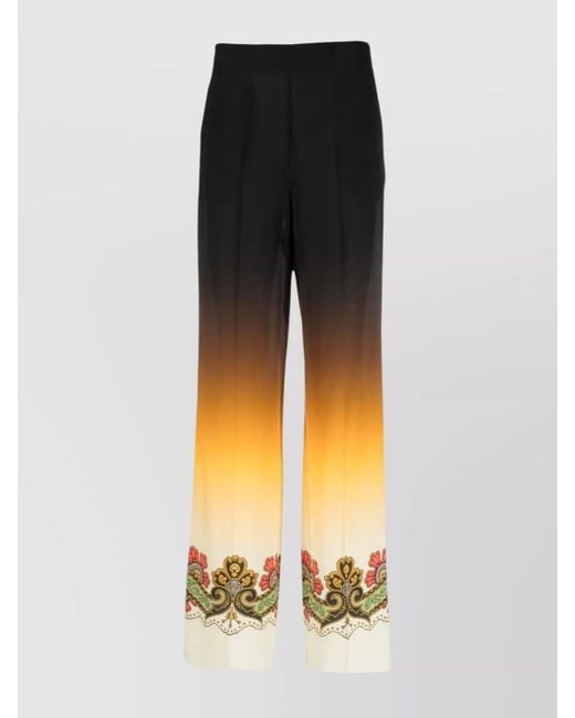 Etro Black Silk Graphic-Print Straight-Leg Trousers