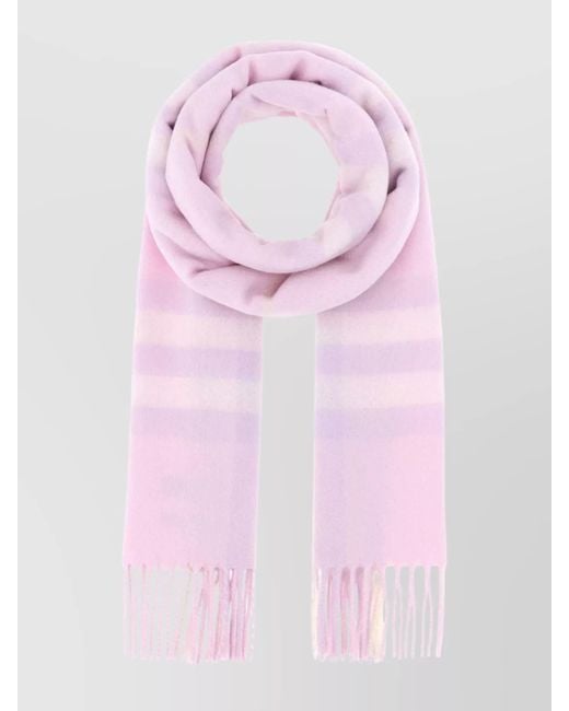 Burberry Pink Cashmere Scarf With Fringed Ends And Embroidery
