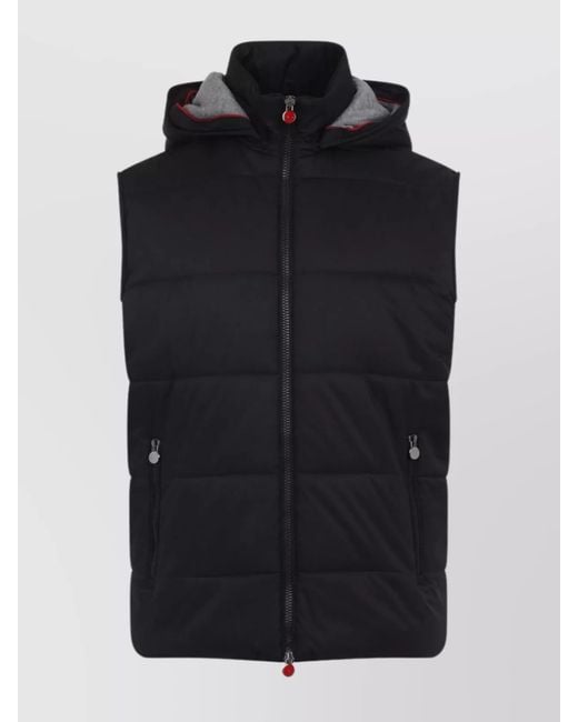 Kiton Black Sleeveless Tech Fabric Quilted Jacket for men
