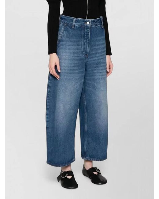 Studio Nicholson Blue Denim Cropped Wide-Leg Trousers