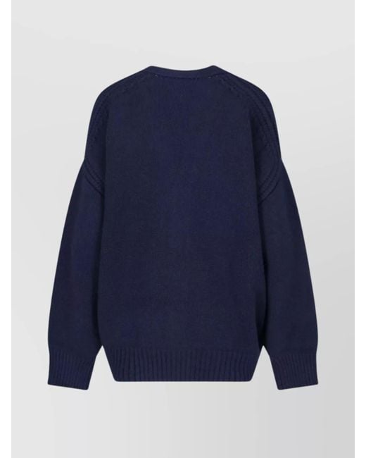 Sa Su Phi Blue V-Neck Sweater With Ribbed Cuffs And Cable Knit
